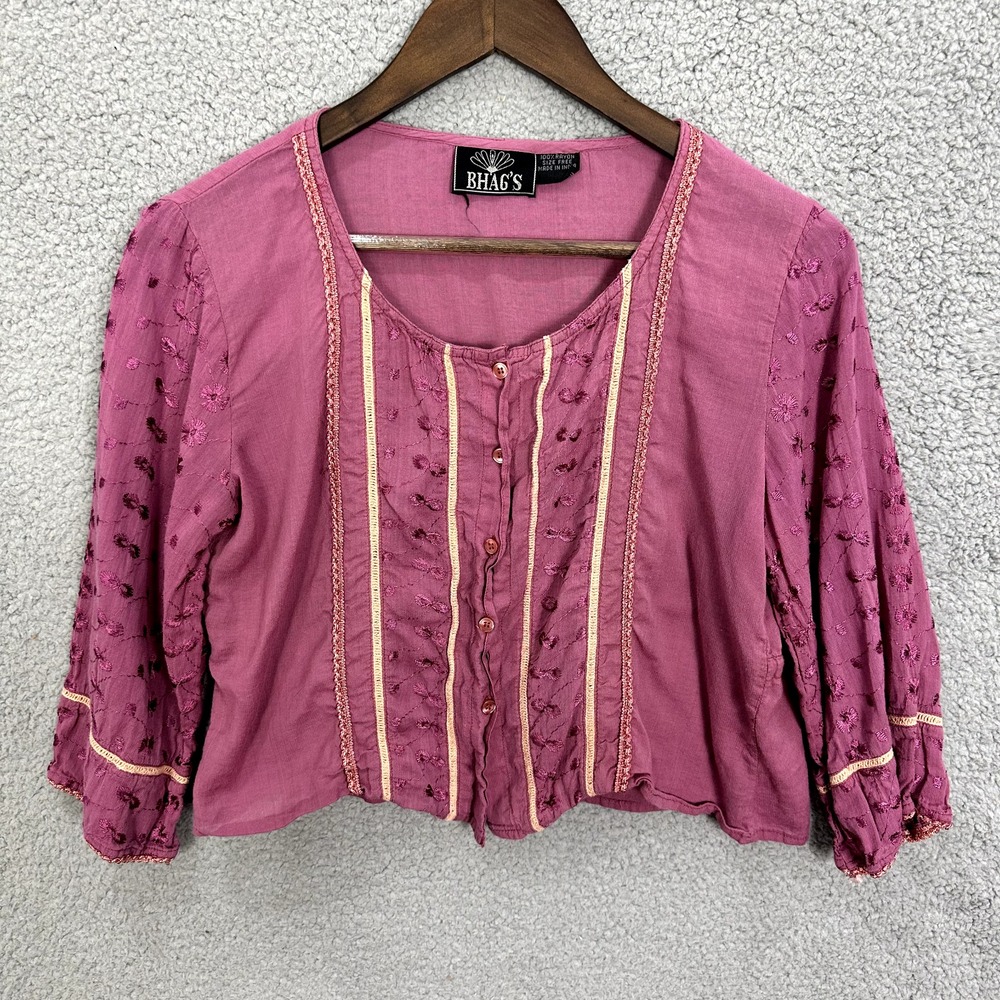 Vintage Boho Embroidered Top Womens Medium Pink Fairy Grunge Whimsigoth Indie